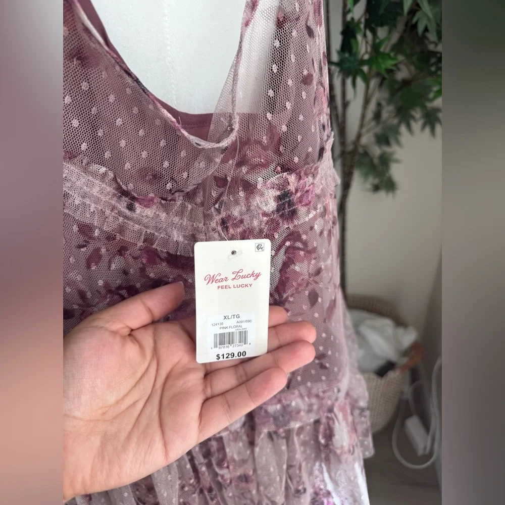 Lucky Brand Floral Mesh Ruffle Dress NWT XL | Boho Romantic Cottagecore - Picture 4 of 8